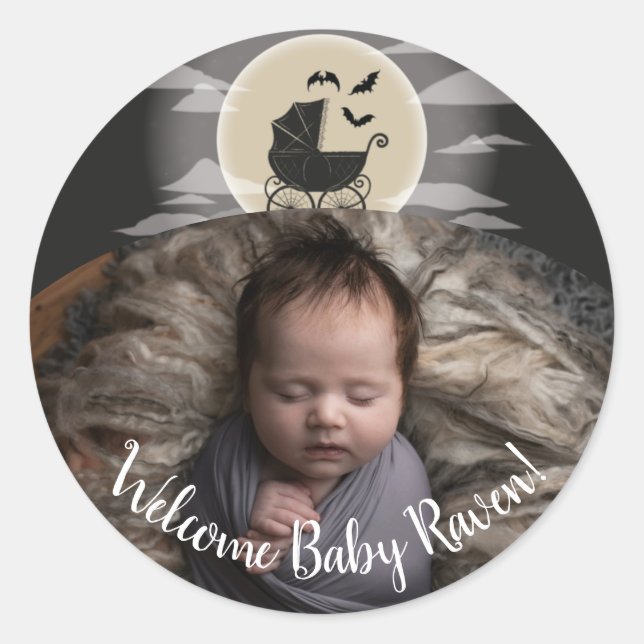 Gothic Baby Shower Halloween Carriage Classic Round Sticker (Front)