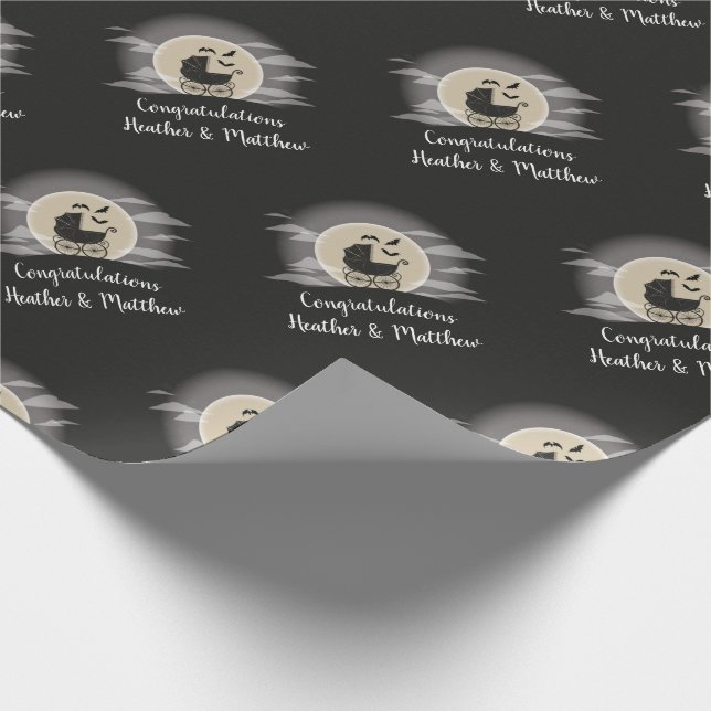 Gothic Baby Shower Halloween Carriage Wrapping Paper (Corner)