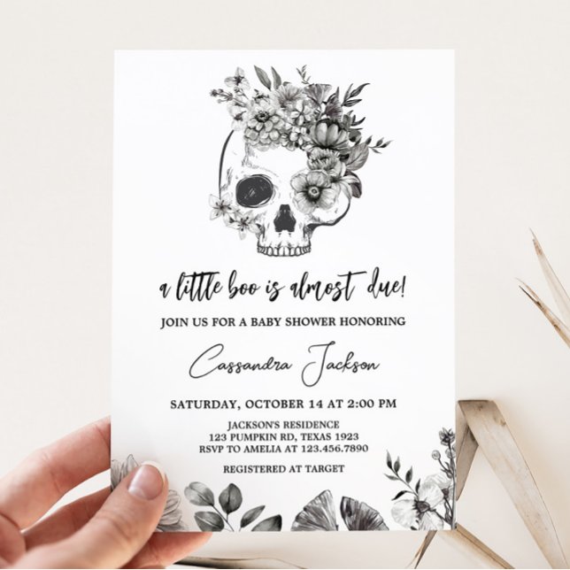 Gothic Baby Shower  Invitation (Black Floral Skull Baby Shower Invitation)