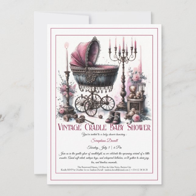 Gothic Baby Shower Invitation – Vintage Cradle  (Front)