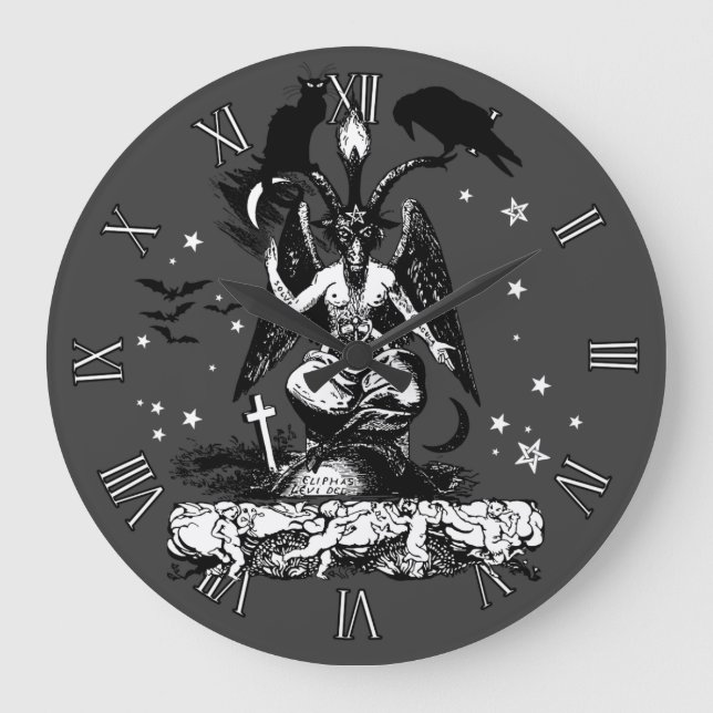 Gothic Bahomet with a Cat and a Raven Large Clock (Front)