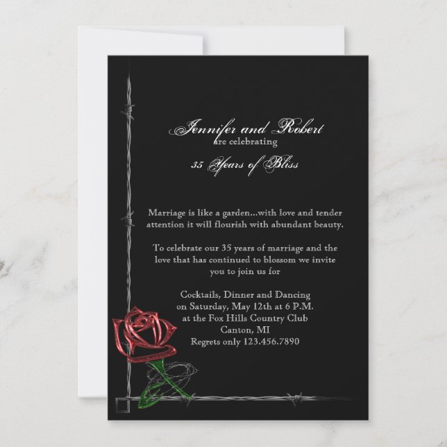Gothic Barbed Wire and Rose Wedding Anniversary Invitation (Front)