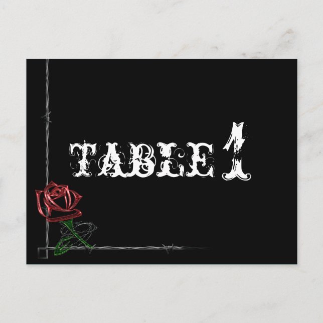 Gothic Barbed Wire and Rose Wedding Table Number Postcard (Front)