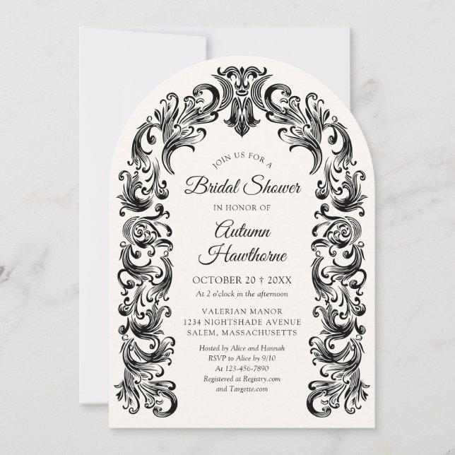 Gothic Baroque Arch Bridal Shower Invitation (Front)