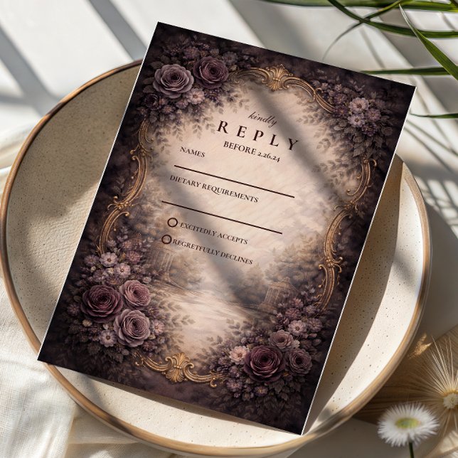 Gothic Baroque Rose Wedding RSVP Card (Creator Uploaded)