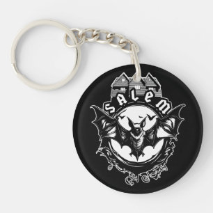 Gothic Bat And Salem Witch House Key Ring