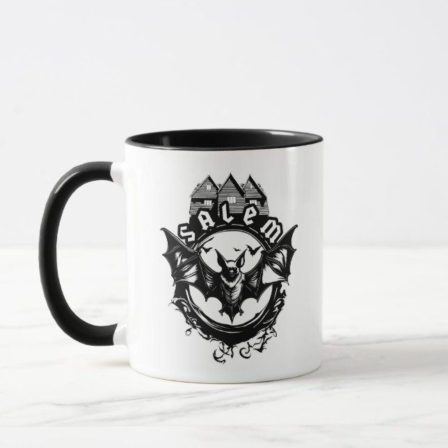 Gothic Bat And Salem Witch House Mug (Left)