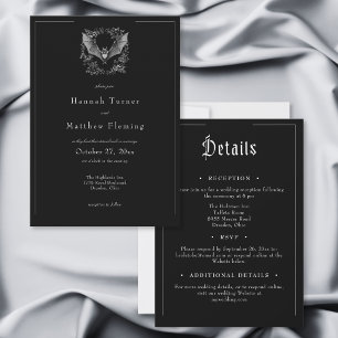 Gothic Bat Black Halloween Two Sided Wedding Invitation