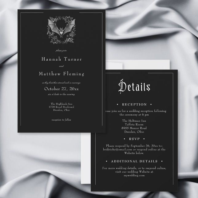 Gothic Bat Black Halloween Two Sided Wedding Invitation (Gothic Bat Black Halloween Two Sided Wedding Invitation)