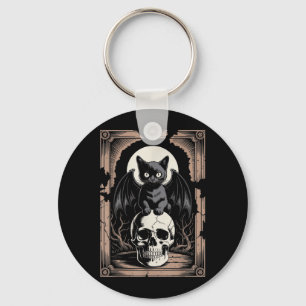 Gothic Bat Cat Skull Goth Black Metal Horror Cat Key Ring