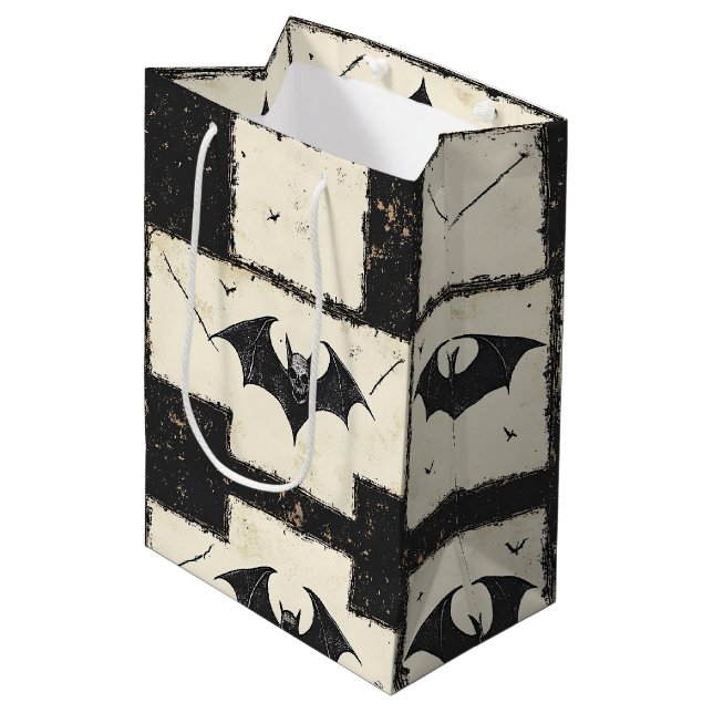 Gothic Bat Grunge Halloween Pattern Medium Gift Bag (Front Angled)