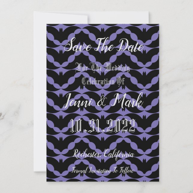 Gothic Bat Halloween Wedding Save The Date (Front)