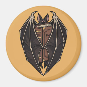 Gothic Bat Reading Dark Spell Book Magnet