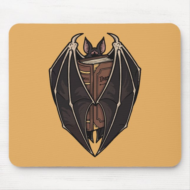 Gothic Bat Reading Dark Spell Book Mouse Pad (Front)