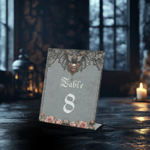 Gothic Bat Wedding Table Number Pedestal Sign