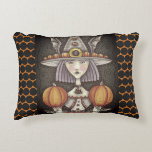 GOTHIC BAT WITCH GIRL HALLOWEEN ACCENT PILLOW
