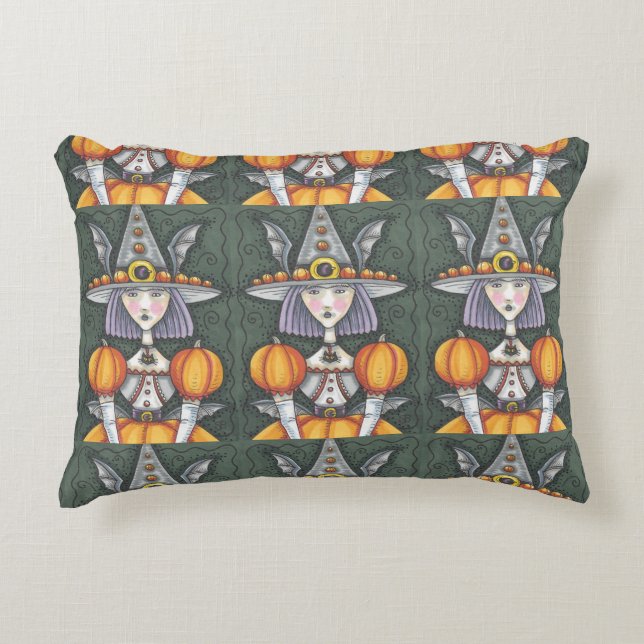 Gothic Bat Witch HALLOWEEN ACCENT PILLOW (Front)