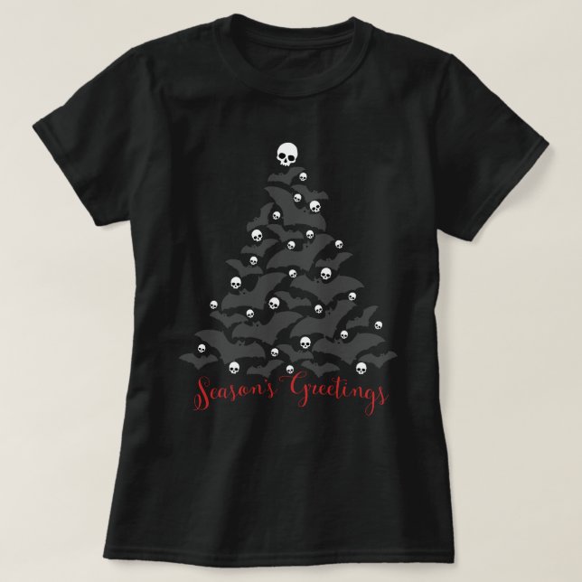 Gothic Bats Christmas Tree T-Shirt (Design Front)