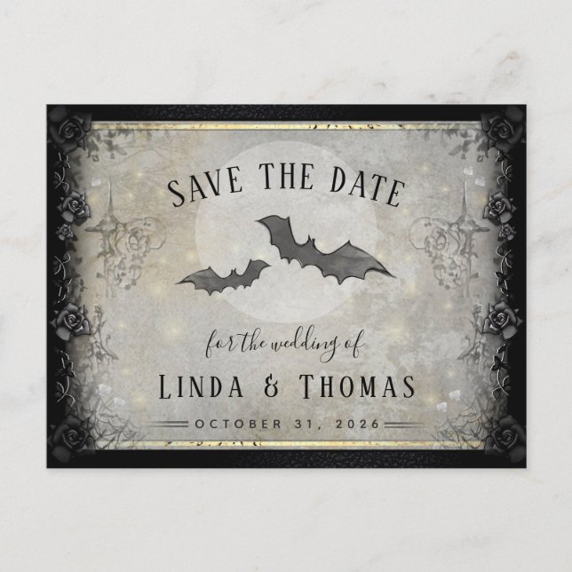 Gothic Bats Grey Save the Date PostCard (Front)
