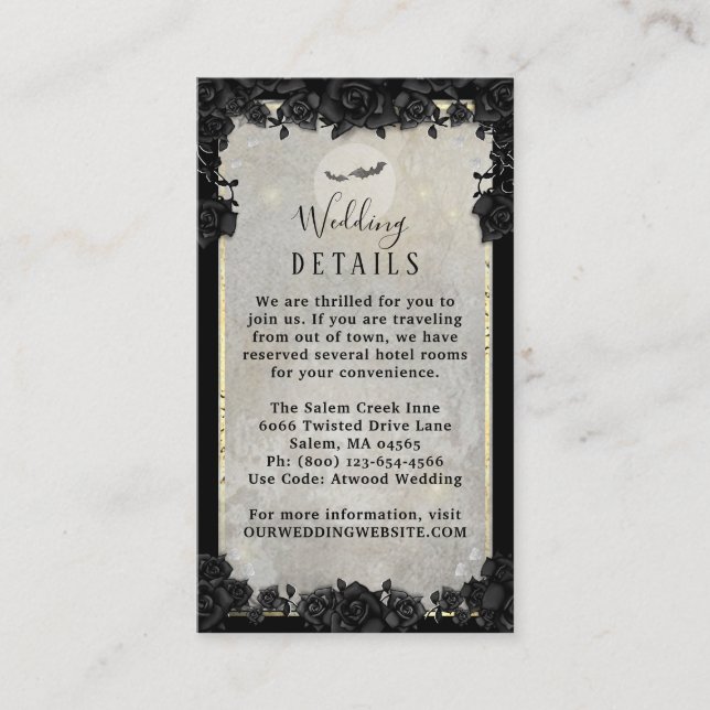 Gothic Bats Halloween Elegant Wedding Details  Enc Enclosure Card (Front)