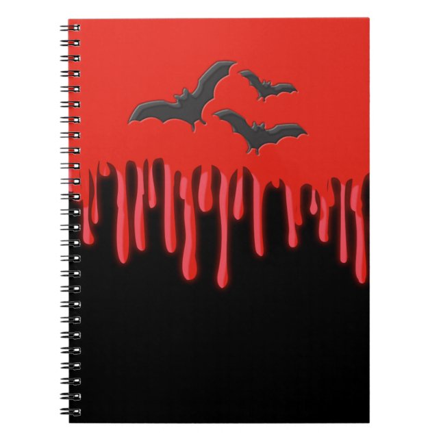 Gothic Bats & Red Dripping Blood Halloween Notebook (Front)