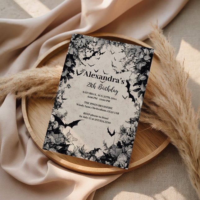 Gothic Bats & Roses Birthday Invitation (Creator Uploaded)