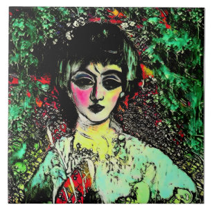 Gothic Beauty Portrait Ceramic Tile
