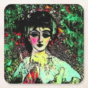 Gothic Beauty Portrait Square Paper Coaster