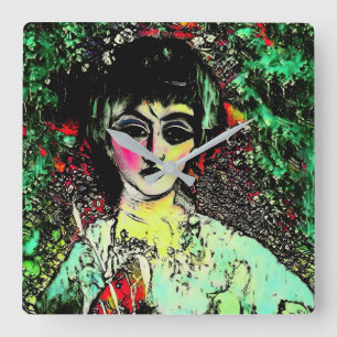Gothic Beauty Portrait  Square Wall Clock