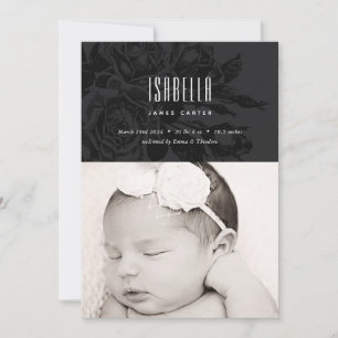 Gothic Beauty Vintage Rose Birth Announcement