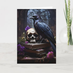 Gothic Beauty with Raven and Skull Holiday Card