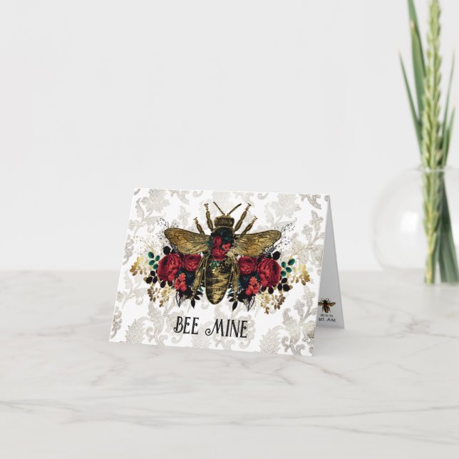 Gothic Bee & Roses  Note Card (Front)