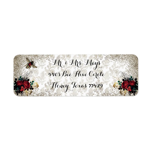 Gothic Bee & Roses Return Address Label (Front)