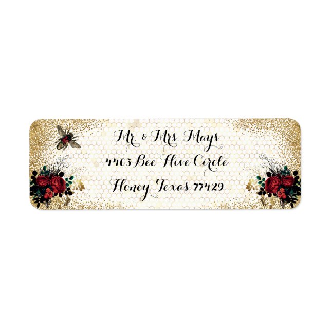 Gothic Bee & Roses Return Address Label (Front)