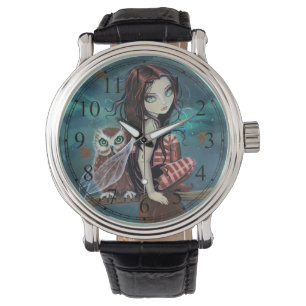 Gothic Big-Eye Fairy and Owl Fantasy Art Watch