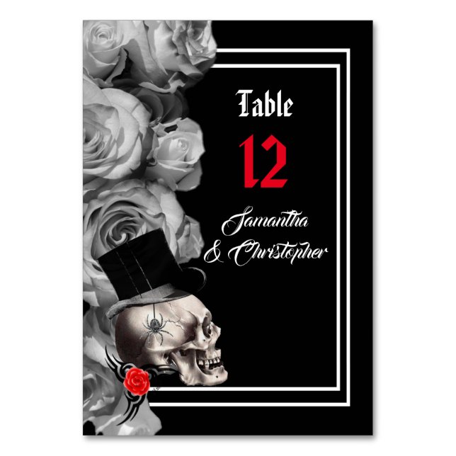 Gothic, Biker or Rock black wedding table number (Front)