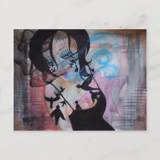 Gothic Birds Birdcage Veil Surreal Art Postcard