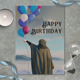 Gothic Birthday Black Cloak & Dark Sky Balloons Card