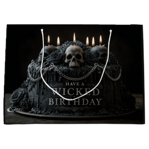 Gothic Birthday Cake with Skulls and Greeting Large Gift Bag