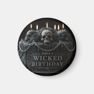 Gothic Birthday Cake with Skulls and Greeting Magnet