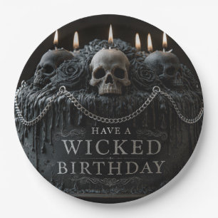 Gothic Birthday Cake with Skulls and Greeting Paper Plate