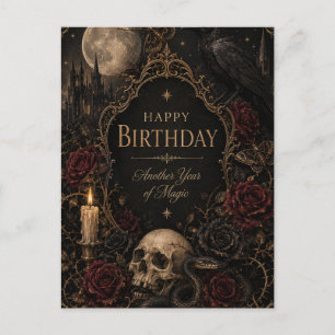 Gothic Birthday Card, Dark Floral, Moths, Roses Postcard