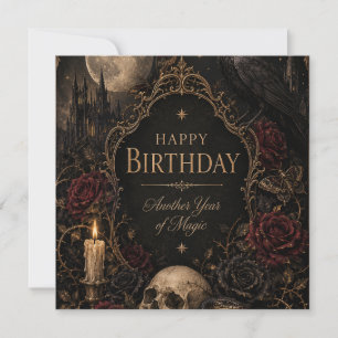Gothic Birthday Card, Dark Floral, Moths, Roses Save The Date