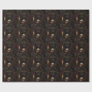 Gothic Birthday Card, Dark Floral, Moths, Roses Wrapping Paper