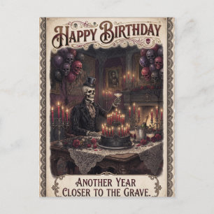 Gothic Birthday Design with Skeleton Toasting Postcard