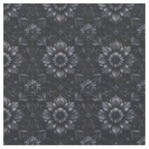 Gothic Black 3D Floral Combed Cotton Fabric