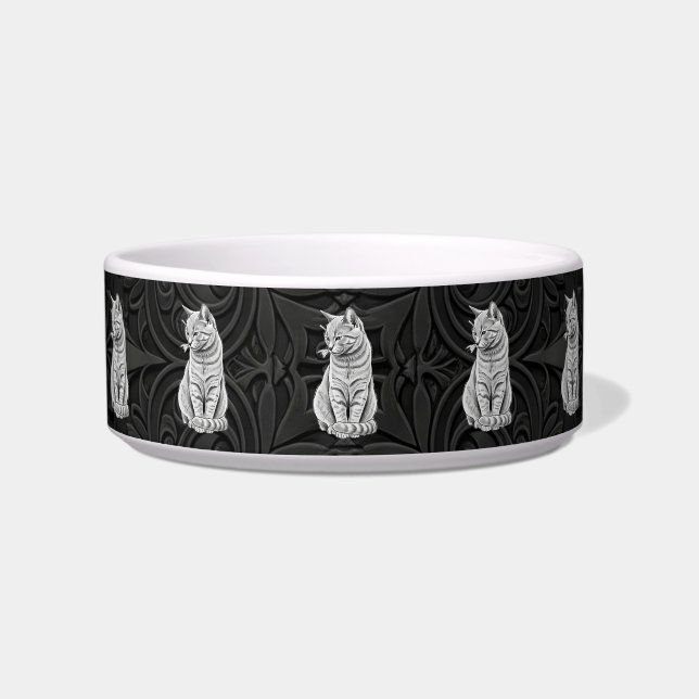 Gothic Black 3D Geometric Cat Ceramic Pet Bowl (Front)