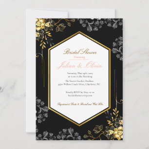 Gothic Black and Gold Bridal Shower Invitation