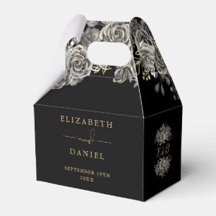 Gothic Black And Gold Floral Rose Monogram Wedding Favour Box