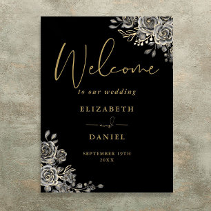 Gothic Black And Gold Floral Wedding Welcome Sign